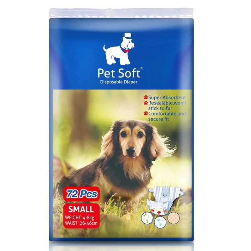 Pet Soft Dog Diapers Female - Disposable Puppy Diapers, Cat Diaper 72pcs Small - Image 1